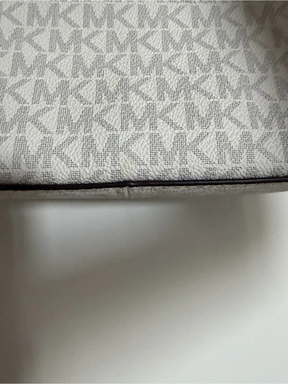 Michael Kors White and Taupe Signature Crossbody with Chain Detail